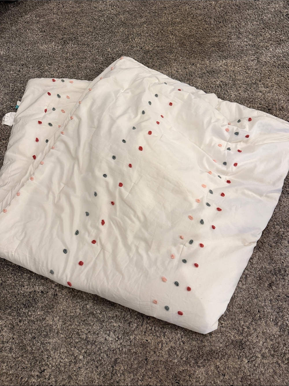 Target White Comforter with Red, Pink & Gray Embroidered Dots